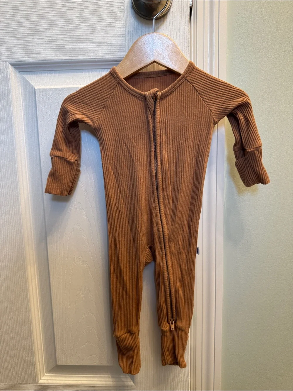 Little Sleepies Cozy Ribbed Brown Zip-Front Baby Footie